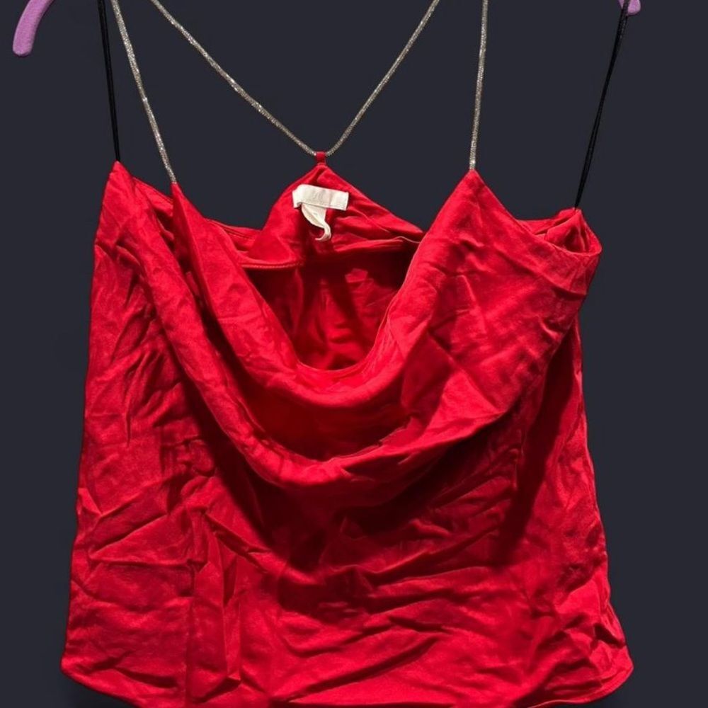 H&M Red Cowl Neck Rhinestone Strap Holiday Party Cami Top – Size Small